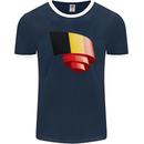 Curled Belgium Flag Belgian Day Football Mens Ringer T-Shirt FotL Navy Blue/White
