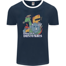 Dungeons & Dinosaurs Funny T-Rex Mens Ringer T-Shirt FotL Navy Blue/White