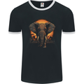 Sunset Tribal Elephant Fantasy Mens Ringer T-Shirt FotL Black/White
