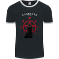 Samhain Moon Satanic Cat Halloween Mens Ringer T-Shirt FotL Black/White