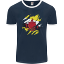 Torn Brunei Flag Bruneian Day Football Mens Ringer T-Shirt FotL Navy Blue/White