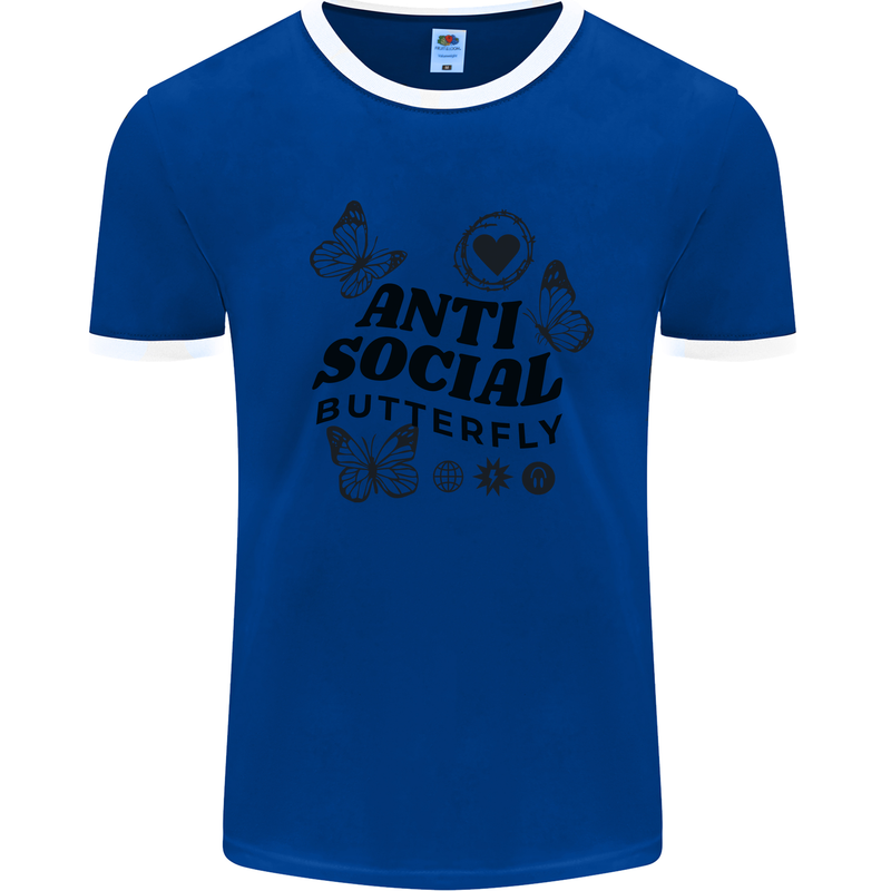 Antisocial Butterfly Mens Ringer T-Shirt Royal Blue/White