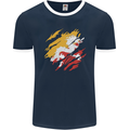 Torn Bhutan Flag Bhutanese Day Football Mens Ringer T-Shirt FotL Navy Blue/White
