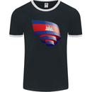 Curled Cambodia Flag Cambodian Day Football Mens Ringer T-Shirt FotL Black/White