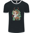 Christmas Cute Reindeer Xmas Mens Ringer T-Shirt FotL Black/White