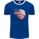 Curled USA Flag Independence Day Football Mens Ringer T-Shirt FotL Royal Blue/White