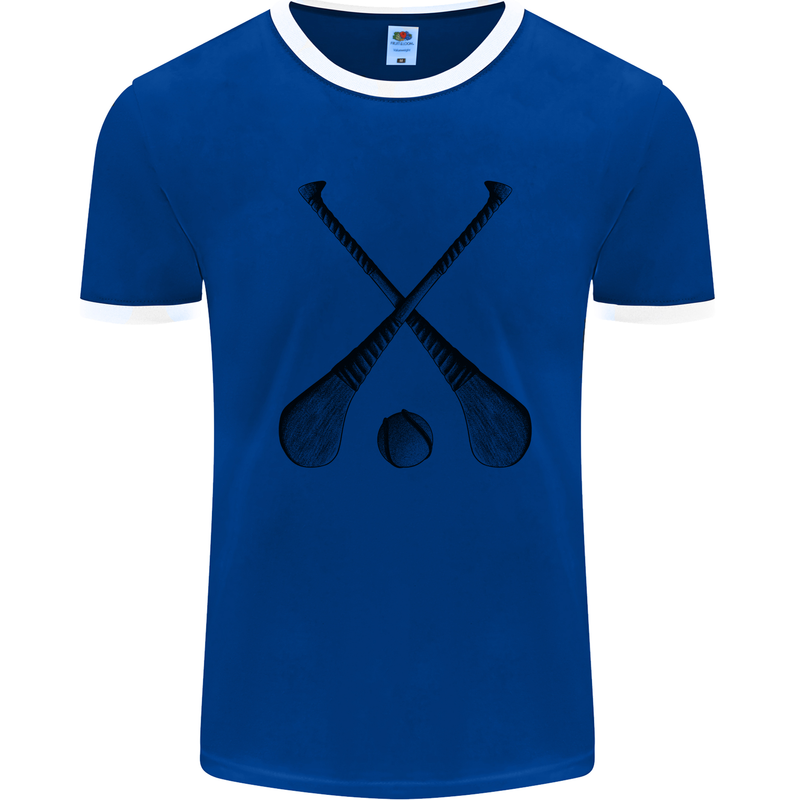Hurling Bats and Ball Mens Ringer T-Shirt Royal Blue/White