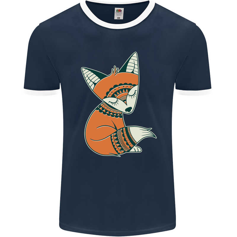 A Cute Tribal Fox Mens Ringer T-Shirt FotL Navy Blue/White