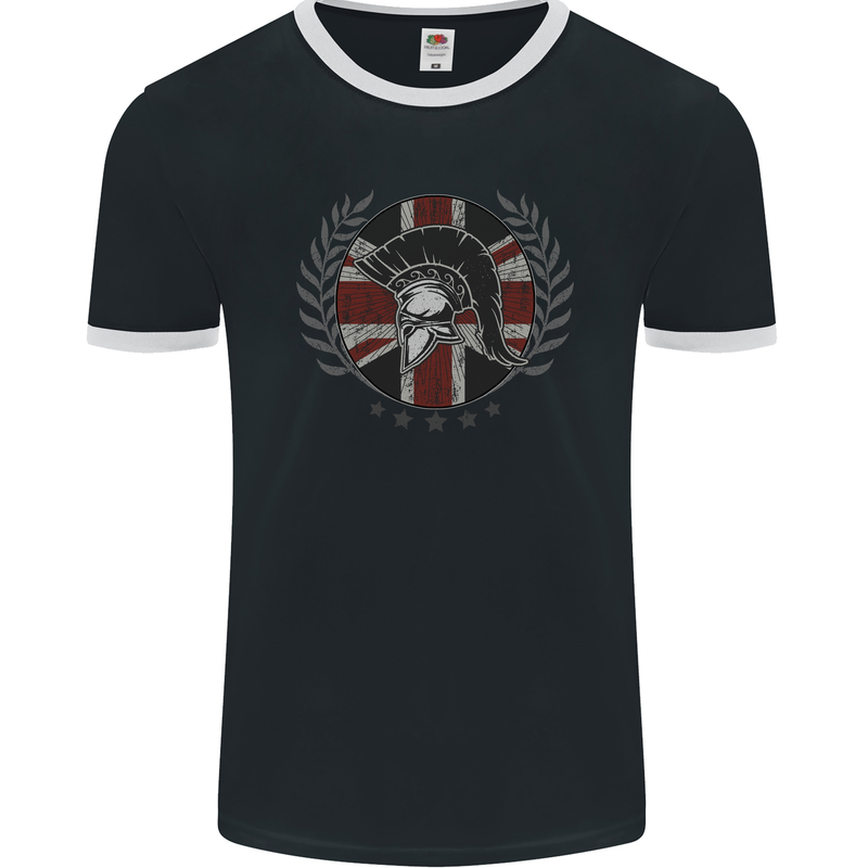 Union Jack Bodybuilding Gym Training Spartan Mens Ringer T-Shirt FotL Black/White