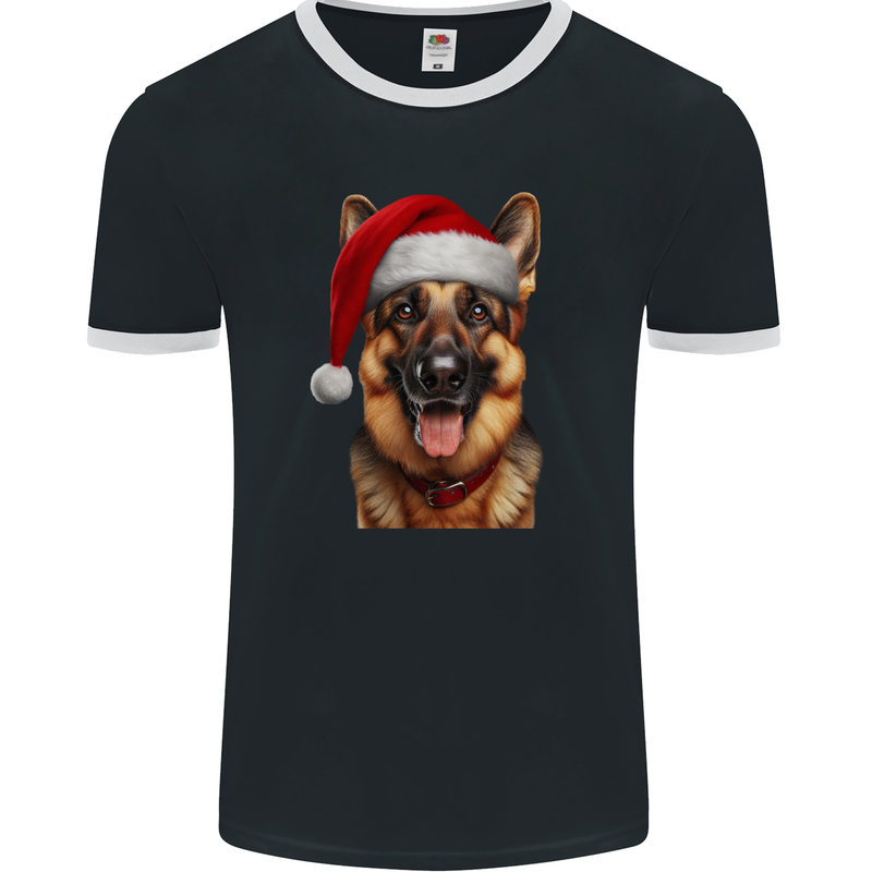 Christmas German Shepherd Xmas Dog Alsatian Mens Ringer T-Shirt FotL Black/White