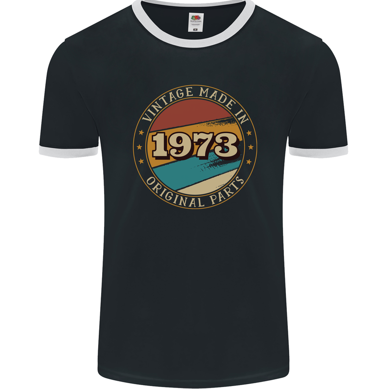 50th Birthday  Vintage Made In 1973 Mens Ringer T-Shirt FotL Black/White