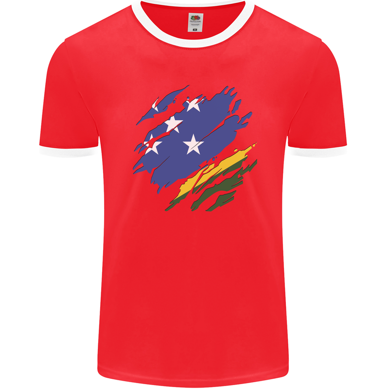 Torn Solomon Islands Flag Day Football Mens Ringer T-Shirt FotL Red/White