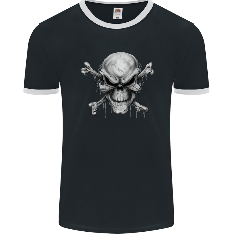 Menacing Demon Skull Mens Ringer T-Shirt FotL Black/White