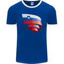 Curled Slovenia Flag Slovenian Day Football Mens Ringer T-Shirt FotL Royal Blue/White