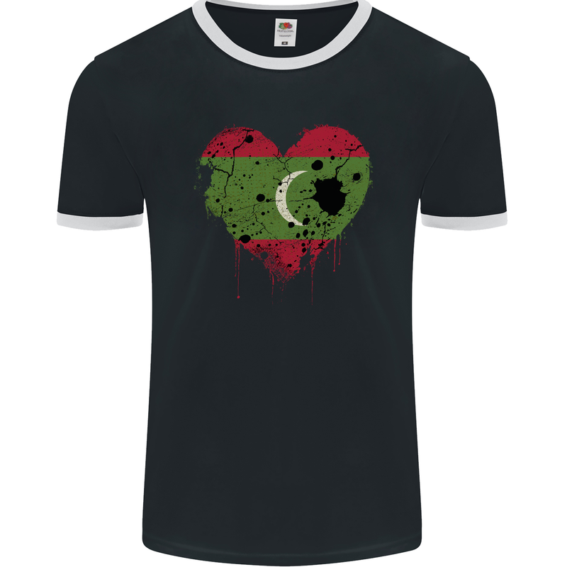 Love Maldives Flag Maldivian Day Football Mens Ringer T-Shirt FotL Black/White