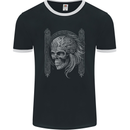 A Tribal Skull Celtic Mens Ringer T-Shirt FotL Black/White