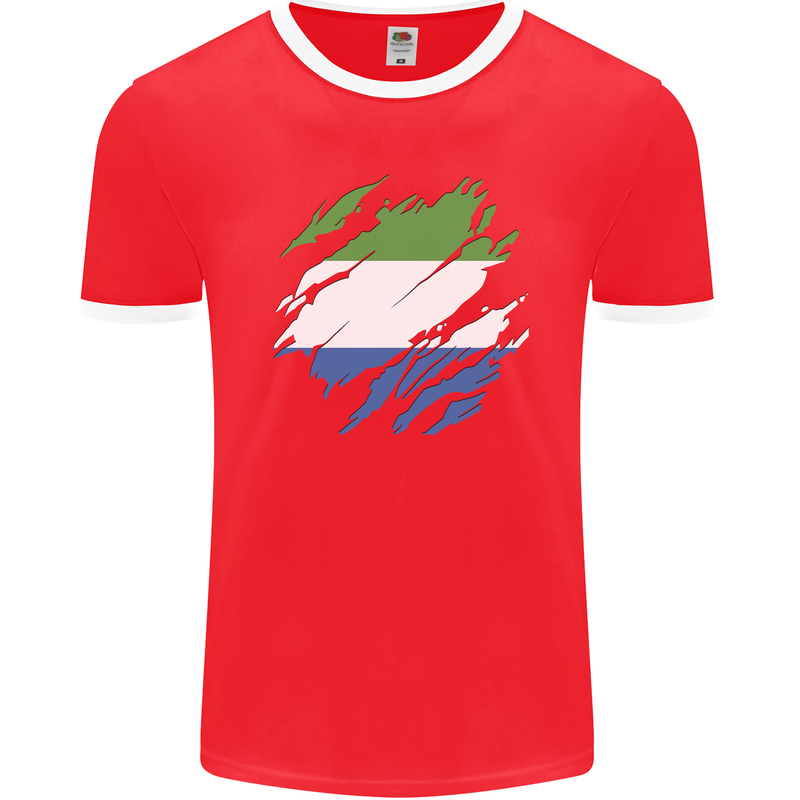 Torn Sierra Leone Flag Leonian Day Football Mens Ringer T-Shirt FotL Red/White