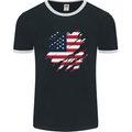 Torn USA Flag Independance Day Football Mens Ringer T-Shirt FotL Black/White