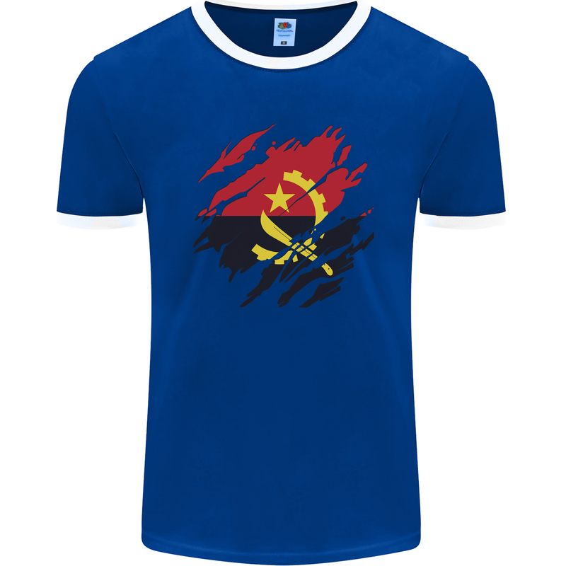 Torn Angola Flag Angolan Day Football Mens Ringer T-Shirt FotL Royal Blue/White