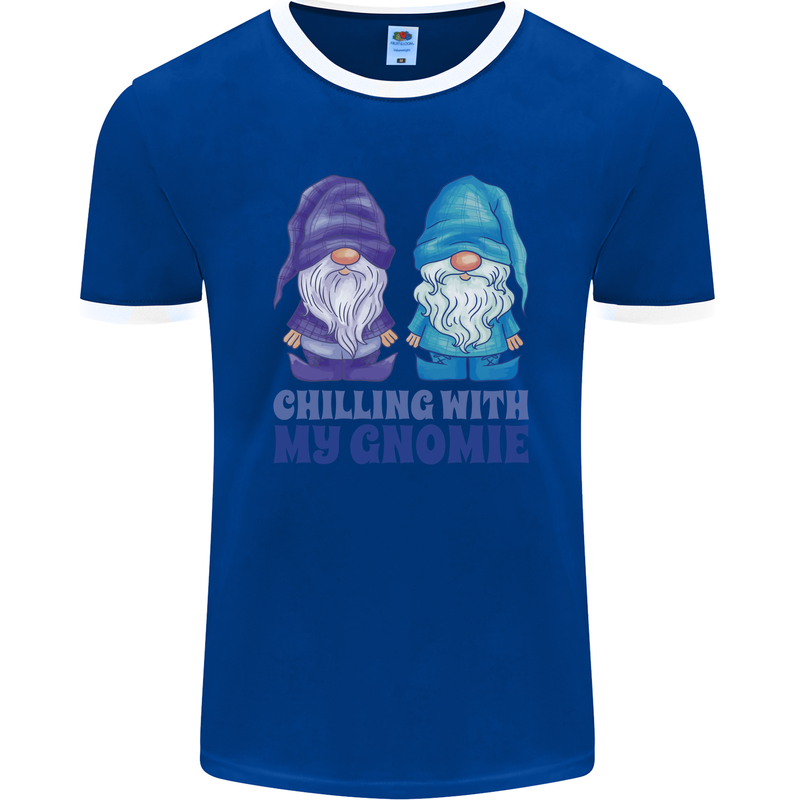 Chilling With My Gnomie Funny Gnomes Mens Ringer T-Shirt FotL Royal Blue/White