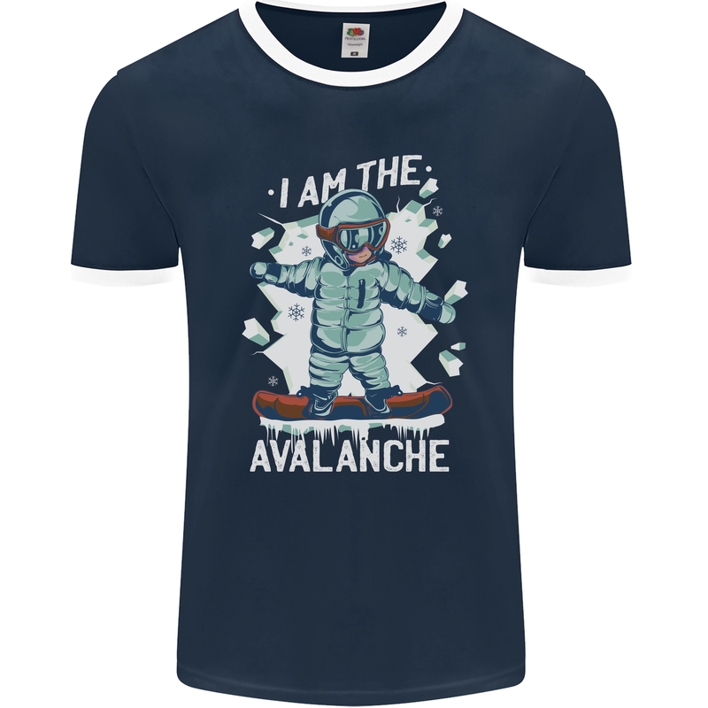 Snowboarding I Am the Avalanche Funny Mens Ringer T-Shirt FotL Navy Blue/White