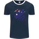 Torn Australia Flag Australian Day Football Mens Ringer T-Shirt FotL Navy Blue/White