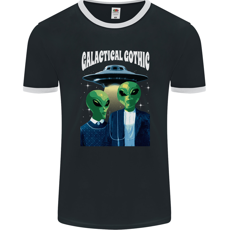 Galactic Gothic Funny Alien UFO Goth Mens Ringer T-Shirt FotL Black/White