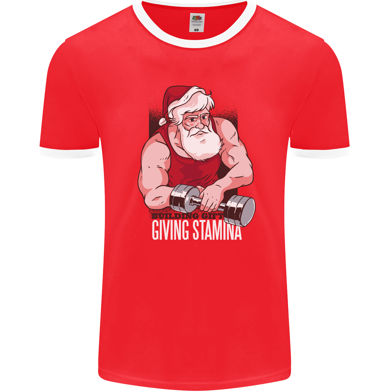 Santa's Workout Funny Christmas Gym Xmas Training Mens Ringer T-Shirt FotL Red/White