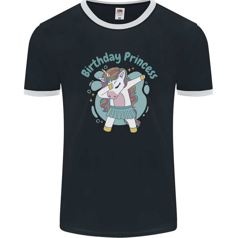 Unicorn Birthday Princess 4th 5th 6th 7th 8th Mens Ringer T-Shirt FotL Black/White