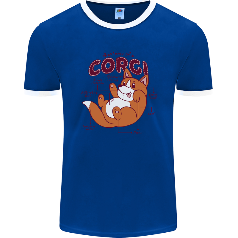 Corgi Anatomy Dog Mens Ringer T-Shirt FotL Royal Blue/White