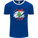 Torn Lebanon Flag Lebanese Day Football Mens Ringer T-Shirt FotL Royal Blue/White