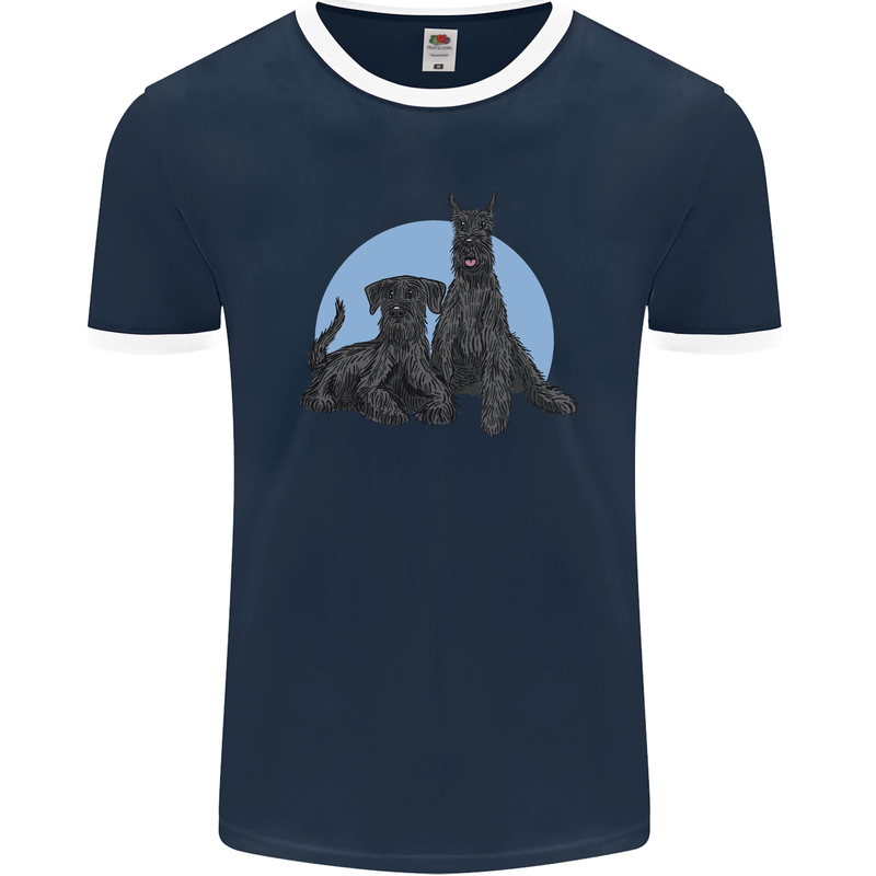 A Pair of Schnauzer Gigantes Dog Mens Ringer T-Shirt FotL Navy Blue/White