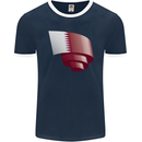 Curled Qatar Flag Qatari Day Football Mens Ringer T-Shirt FotL Navy Blue/White