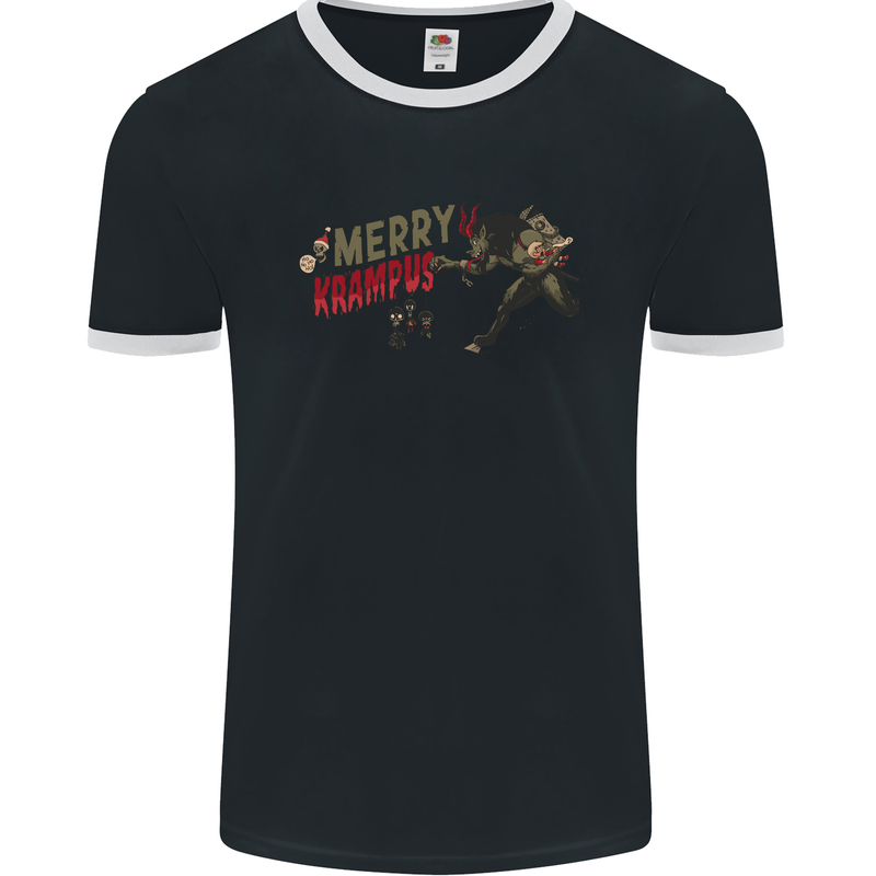 Merry Krampus Funny Christmas Xmas Mens Ringer T-Shirt FotL Black/White