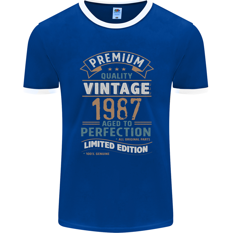 Premium Vintage 36th Birthday 1987 Mens Ringer T-Shirt FotL Royal Blue/White