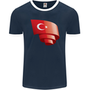 Curled Turkey Flag Turkish Day Football Mens Ringer T-Shirt FotL Navy Blue/White