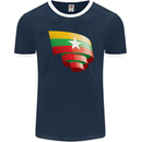 Curled Myanmar Flag Burmese Day Football Mens Ringer T-Shirt FotL Navy Blue/White