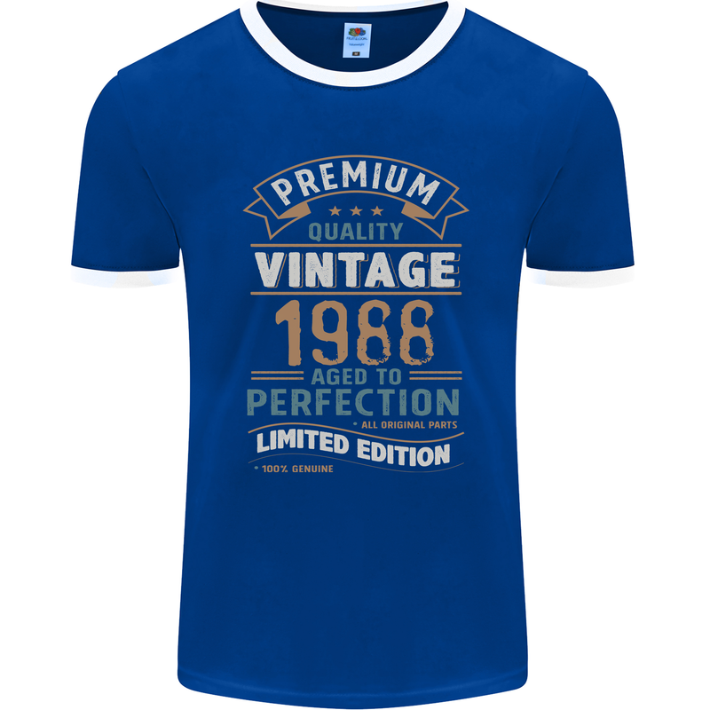 Premium Vintage 35th Birthday 1988 Mens Ringer T-Shirt FotL Royal Blue/White