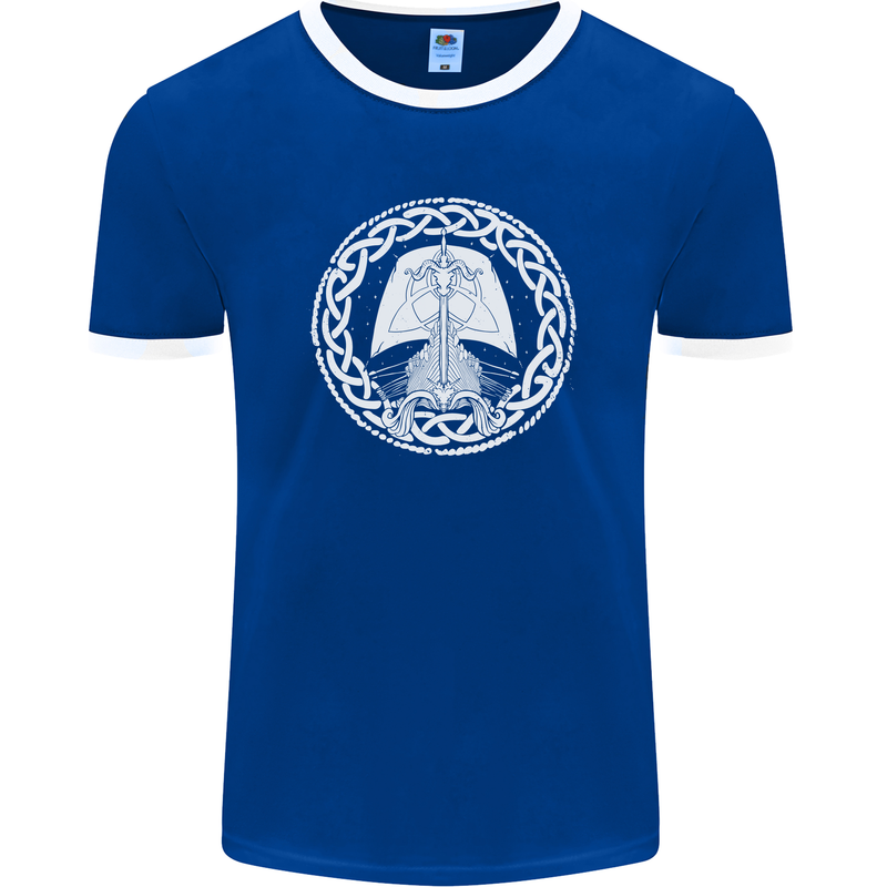 A Viking Ship Thor Odin Valhalla Mens Ringer T-Shirt FotL Royal Blue/White