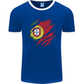 Torn Portugal Flag Portugese Day Football Mens Ringer T-Shirt FotL Royal Blue/White