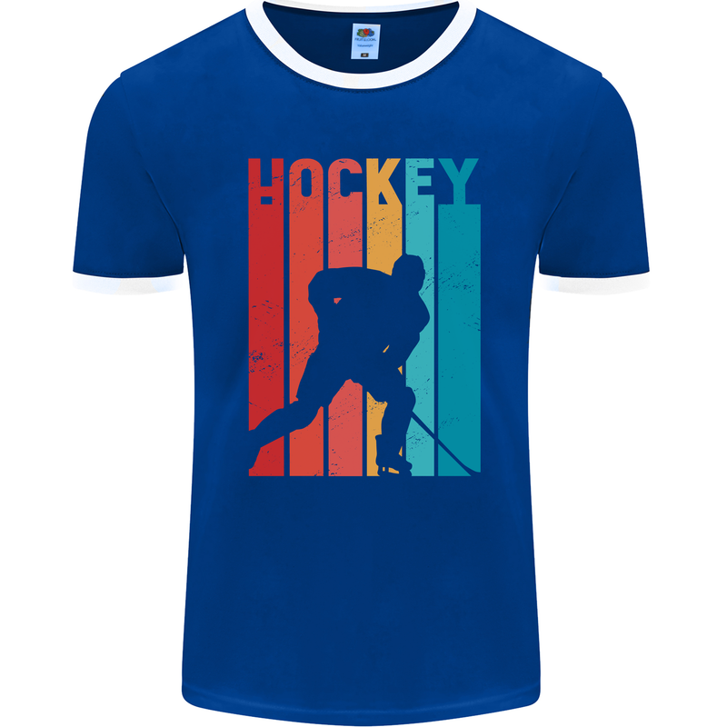 A Retro Ice Hockey Player Mens Ringer T-Shirt FotL Royal Blue/White