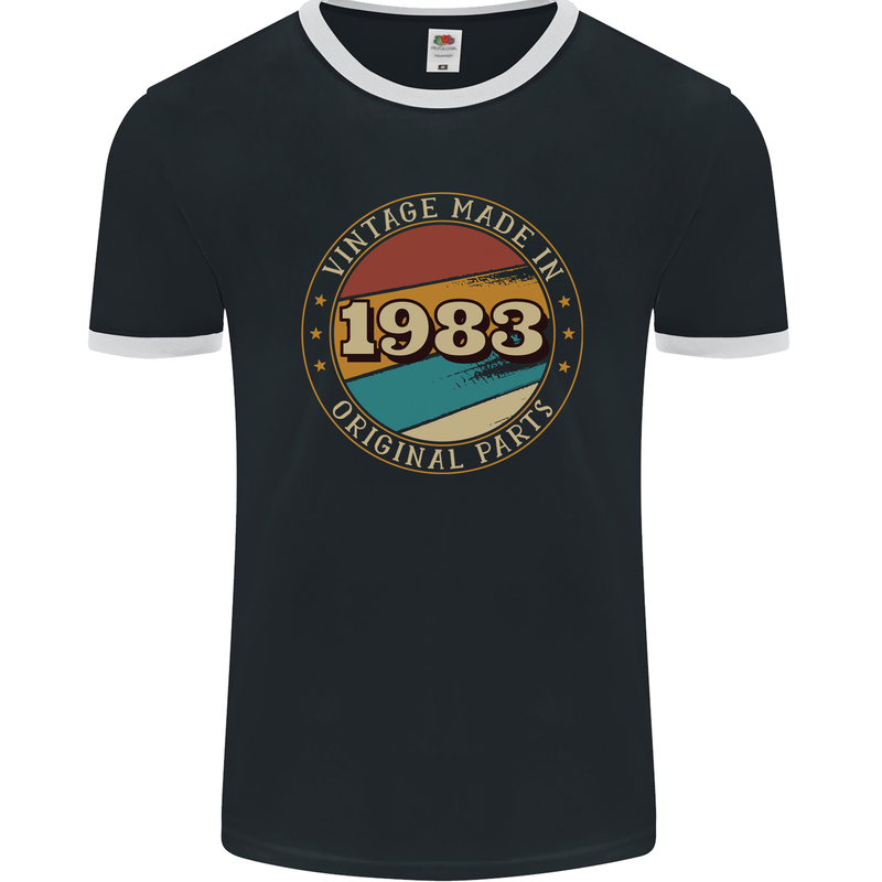 40th Birthday  Vintage Made In 1983 Mens Ringer T-Shirt FotL Black/White