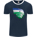 Curled Lesotho Flag Basotho Day Football Mens Ringer T-Shirt FotL Navy Blue/White