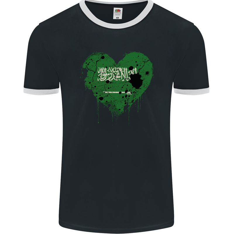 Love Saudi Arabia Flag Arabian Day Football Mens Ringer T-Shirt FotL Black/White