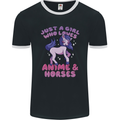 Girl Who Loves Anime & Horses Riding Mens Ringer T-Shirt FotL Black/White