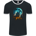 Moon and Wolf Fantasy Mens Ringer T-Shirt FotL Black/White