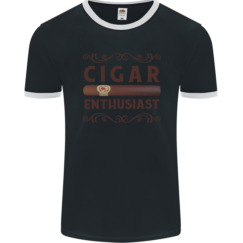 Cigar Enthusiast Smoking Mens Ringer T-Shirt FotL Black/White