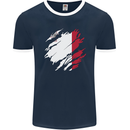 Torn Malta Flag Maltese Day Football Mens Ringer T-Shirt FotL Navy Blue/White