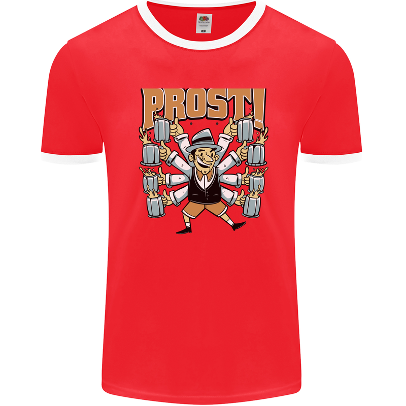 Prost German Oktoberfest Beer Mens Ringer T-Shirt FotL Red/White