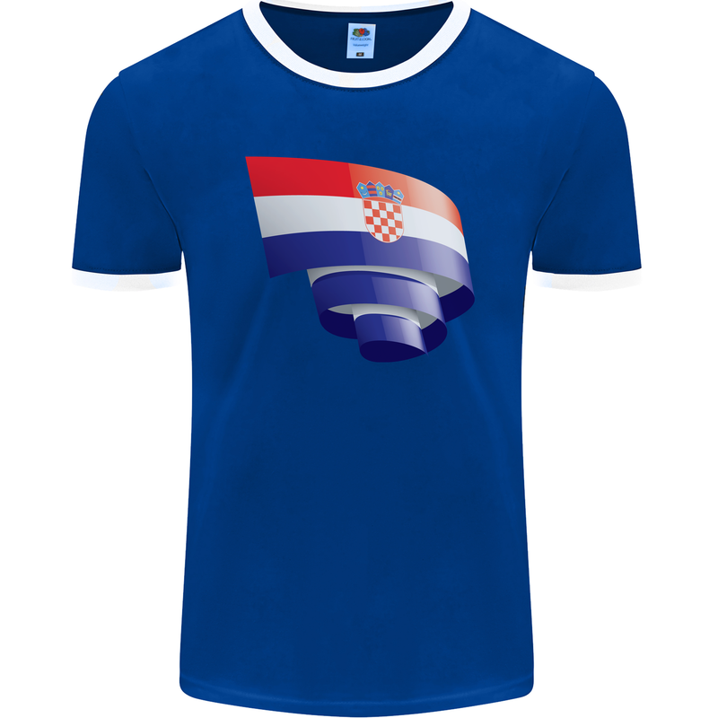 Curled Croatia Flag Croatian Day Football Mens Ringer T-Shirt FotL Royal Blue/White